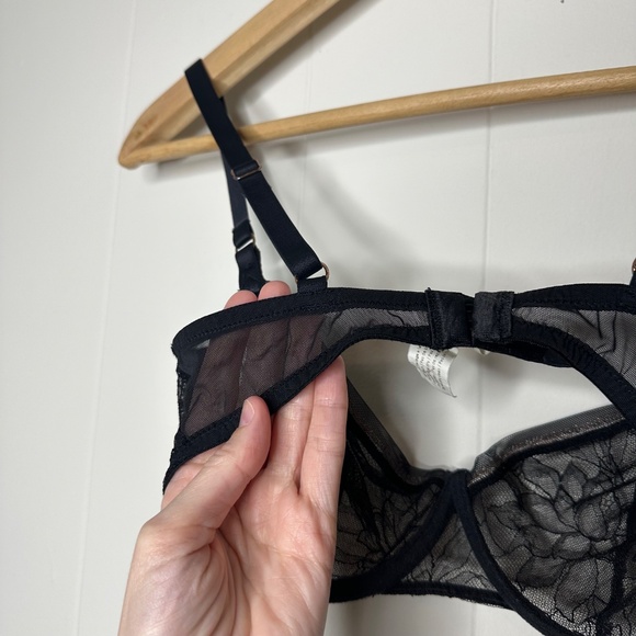 LOU lace bra, Black Sheer Lingerie with Sparkly lurex frill, 32D - Picture 10 of 16